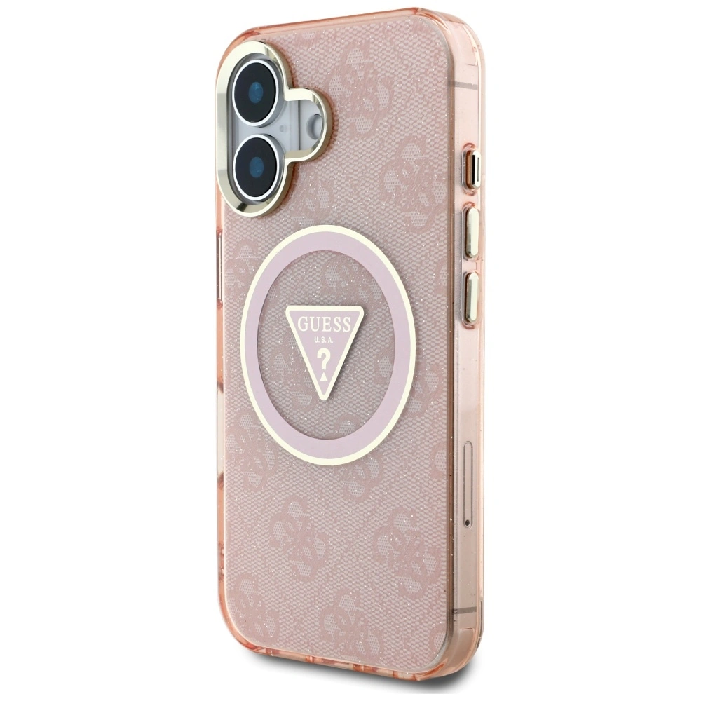 Kryt Guess IML Metal Glitter 4G Circle Triangle MagSafe Apple iPhone 16 pink