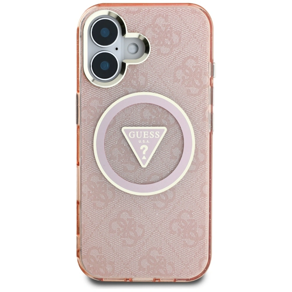 Kryt Guess IML Metal Glitter 4G Circle Triangle MagSafe Apple iPhone 16 pink