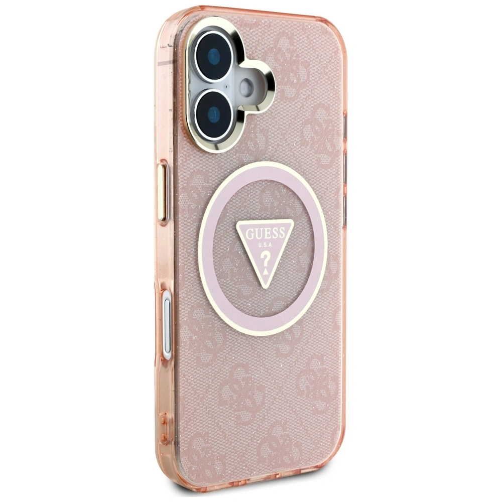 Kryt Guess IML Metal Glitter 4G Circle Triangle MagSafe Apple iPhone 16 pink