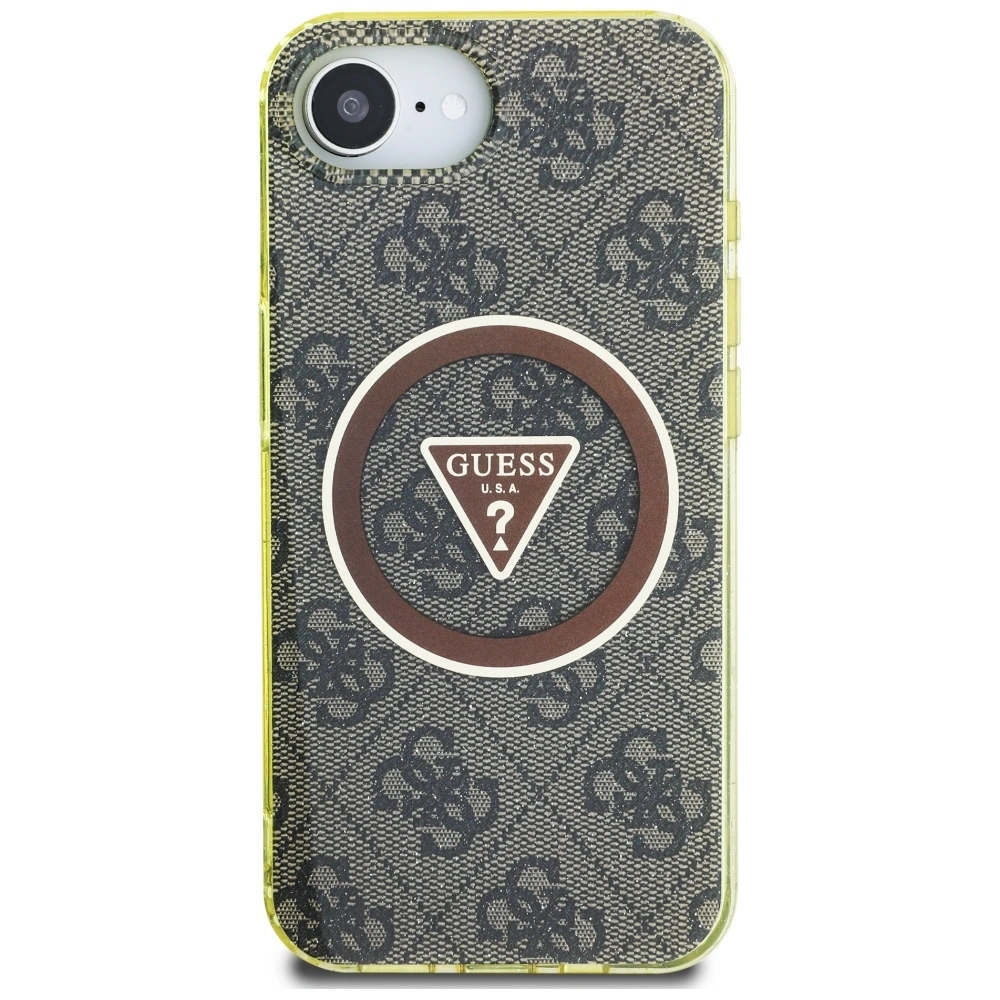 Kryt Guess IML Metal Glitter 4G Circle Triangle MagSafe Apple iPhone 17e / 16e brown