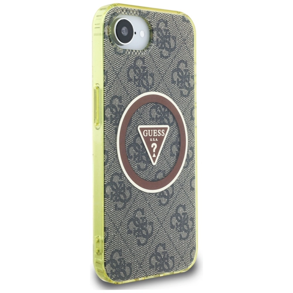 Kryt Guess IML Metal Glitter 4G Circle Triangle MagSafe Apple iPhone 17e / 16e brown