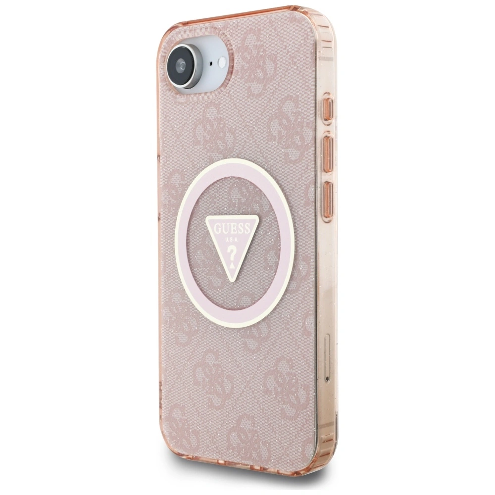 Kryt Guess IML Metal Glitter 4G Circle Triangle MagSafe Apple iPhone 17e / 16e pink