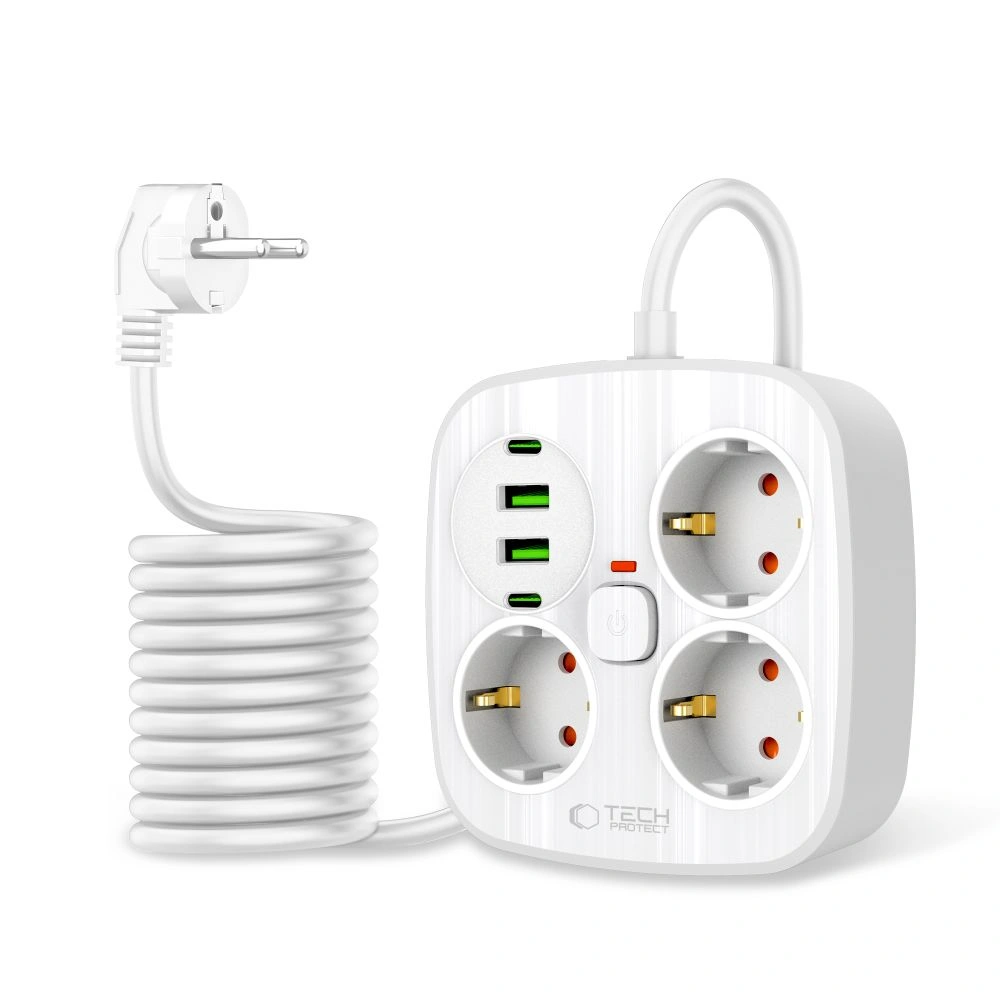 Kryt Tech-Protect PCS3X4 Power Strip 2xUSB-A, 2xUSB-C, 3xSocket AC 200cm White