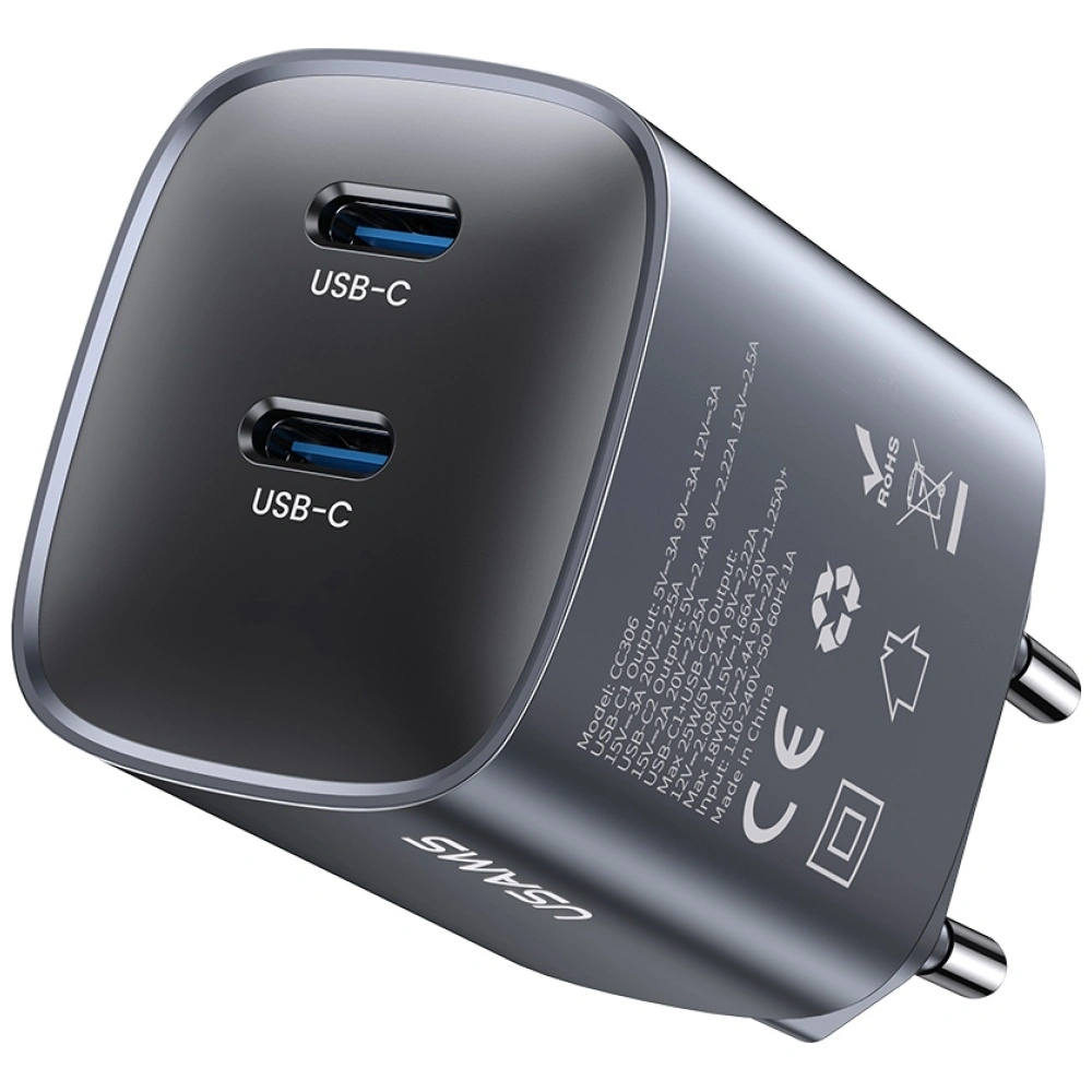 Síťová nabíječka USAMS CC305 T66 45W GaN 2xUSB-C tarnish