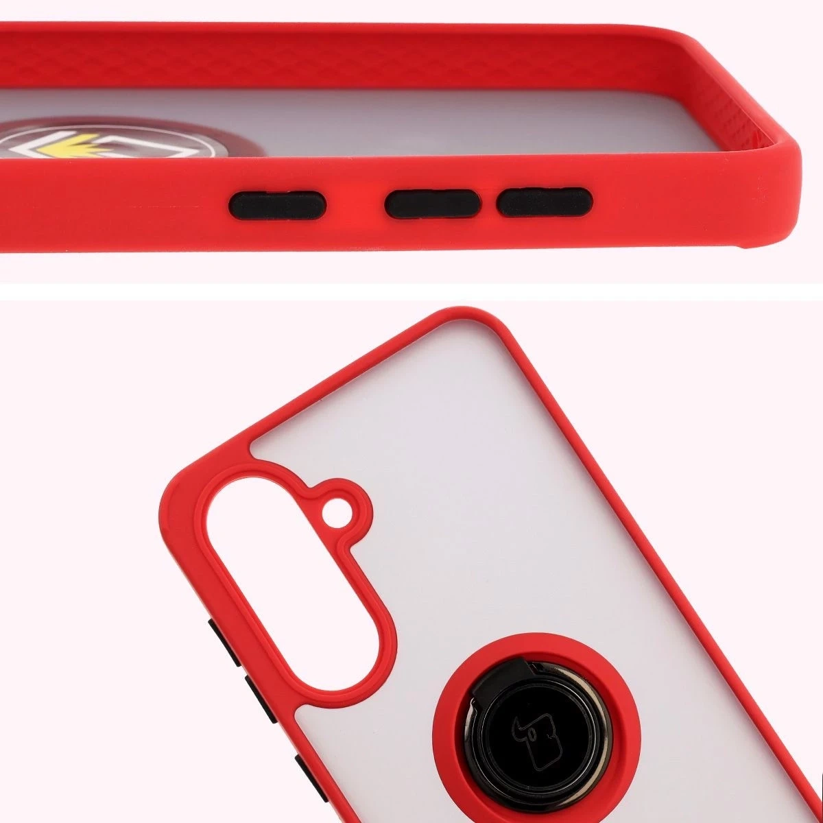 Kryt Bizon Case Hybrid Ring Samsung Galaxy A36 5G smoky with a red frame