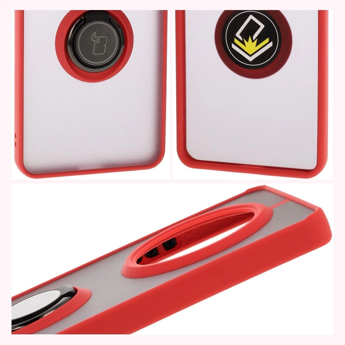 Kryt Bizon Case Hybrid Ring Realme 14 Pro 5G smoky with a red frame