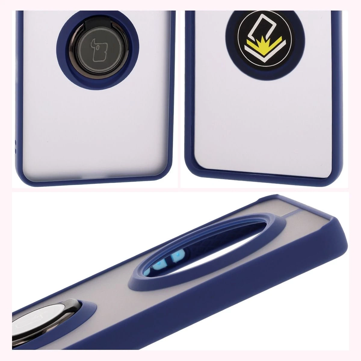 Kryt Bizon Case Hybrid Ring Realme 14 Pro 5G smoky with a navy blue frame