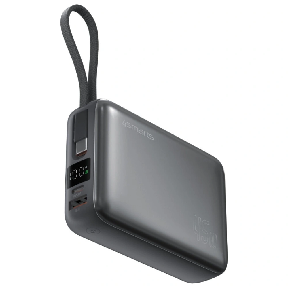 4smarts Enterprise Compact Power Bank 20000mAh 45W USB-A, 2xUSB-C + built-in USB-C cable gray