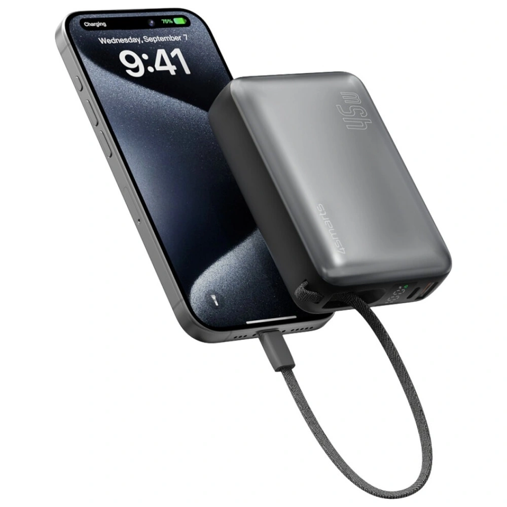 4smarts Enterprise Compact Power Bank 20000mAh 45W USB-A, 2xUSB-C + built-in USB-C cable gray