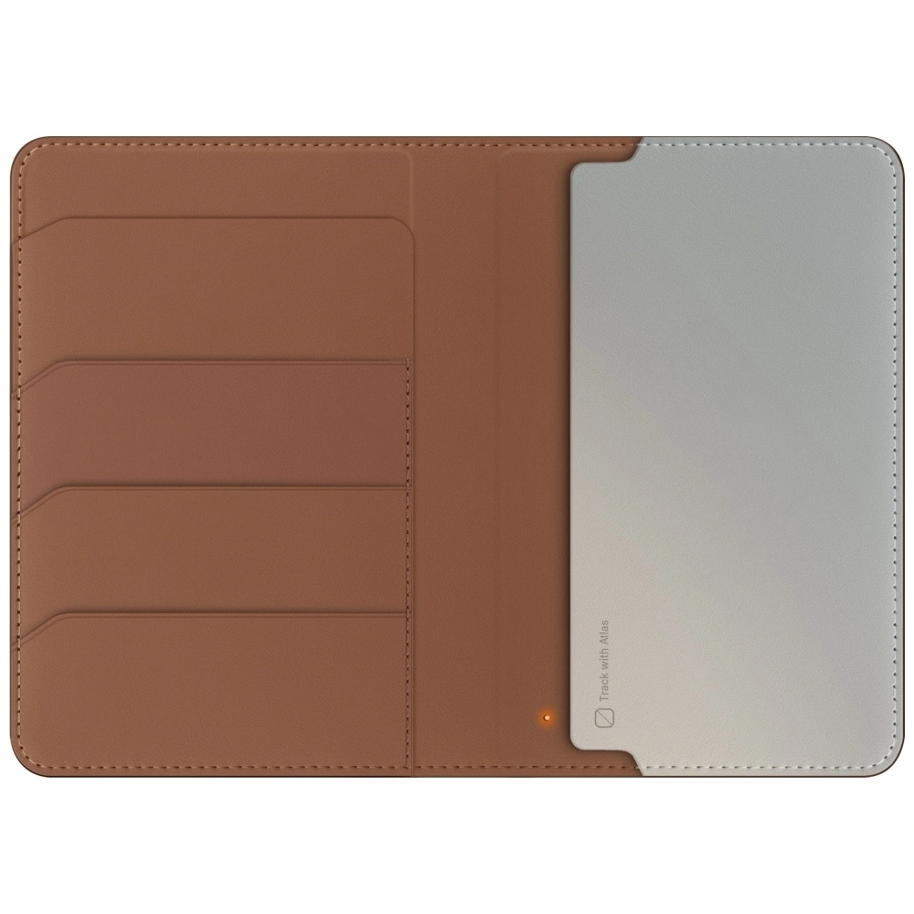 Kryt UNIQ Belmont passport case with Apple Find My, RFID blocking, caramel beige.