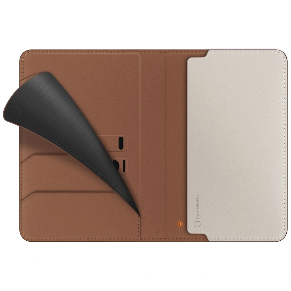 Kryt UNIQ Belmont passport case with Apple Find My, RFID blocking, caramel beige.