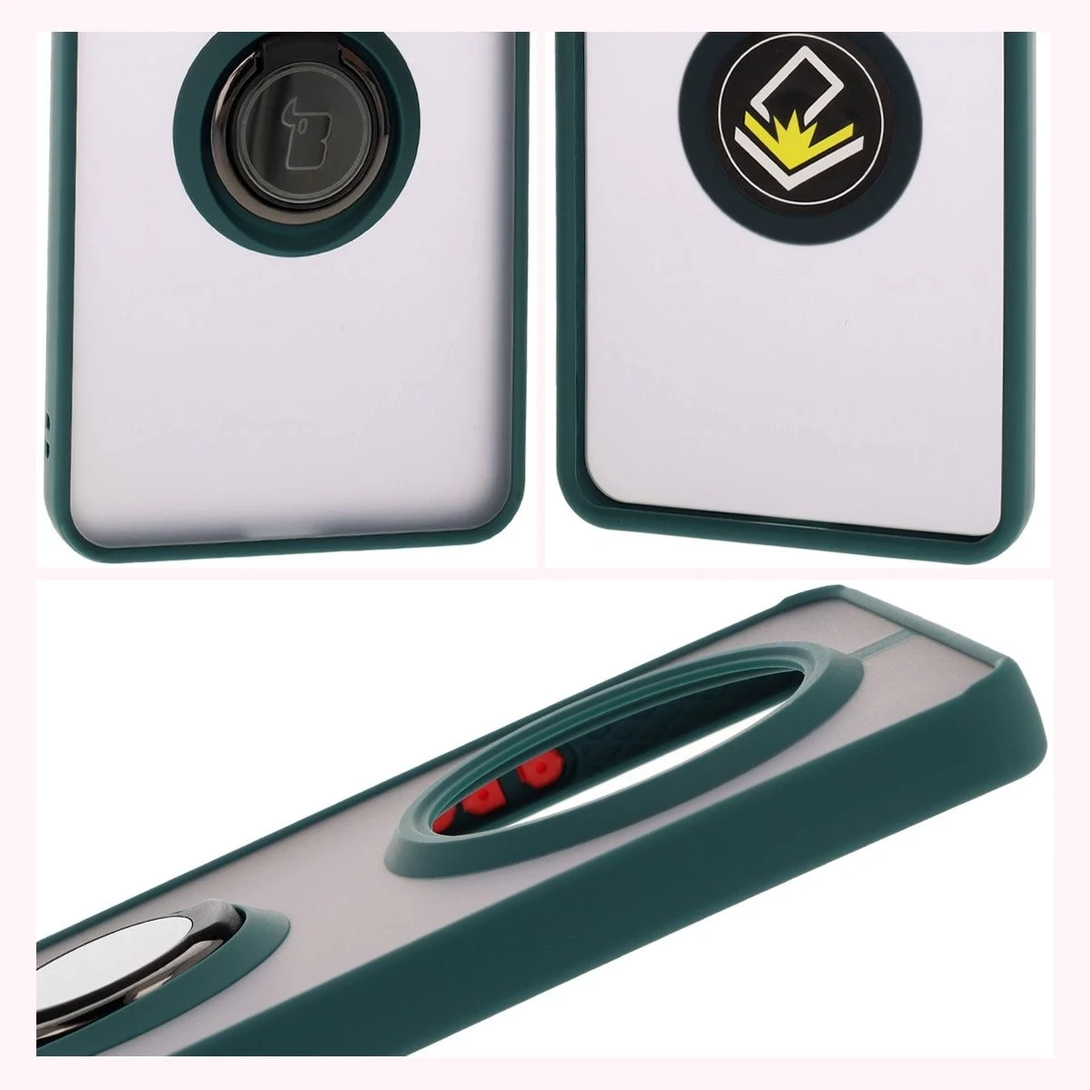 Kryt Bizon Case Hybrid Ring Realme 14 Pro 5G smoky with a dark green frame