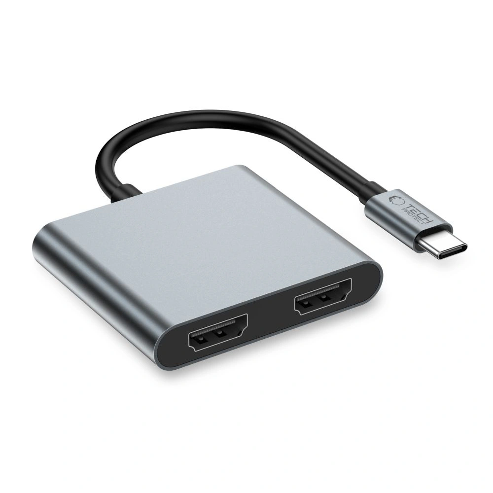 Tech-Protect HB08 HUB 4in1 USB-C, USB-A 2.0, 2xHDMI 4K 60Hz Space Grey