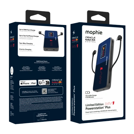 Mophie Powerstation Plus 10K Red Bull Racing MV1 10000mAh Power Bank with built-in USB-C and Lightning cable