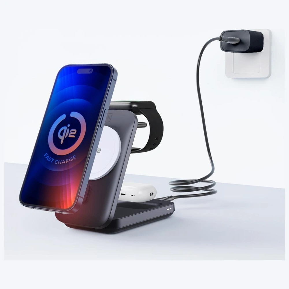 Bezdrátová nabíječka 3MK MagRocket 3-in-1 15W Qi2 MPP Black Wireless Charger