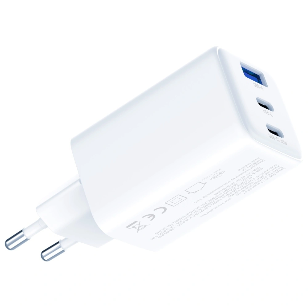 Síťová nabíječka 3MK Hyper GaN Charger 65W USB-A, 2xUSB-C PD QC4+ white