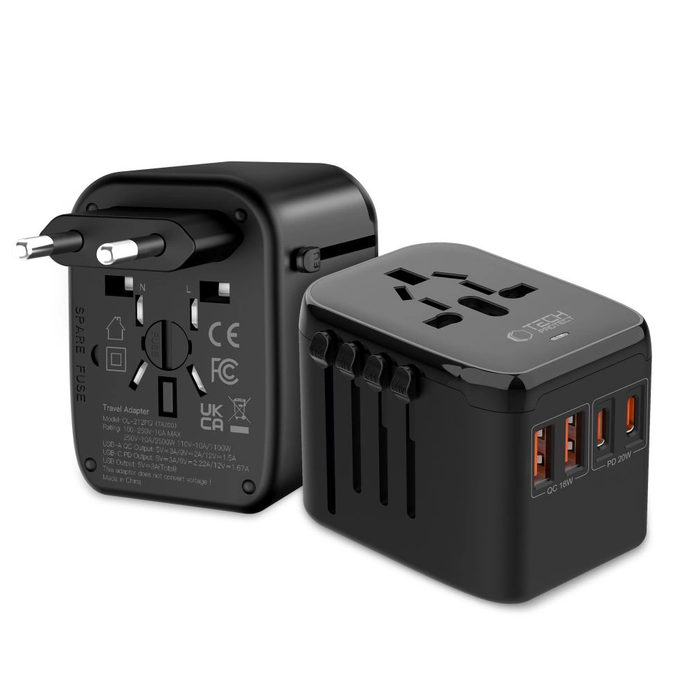 Tech-Protect TA200 Travel Adapter EU / UK / US / AU 2xUSB-A, 2xUSB-C Black