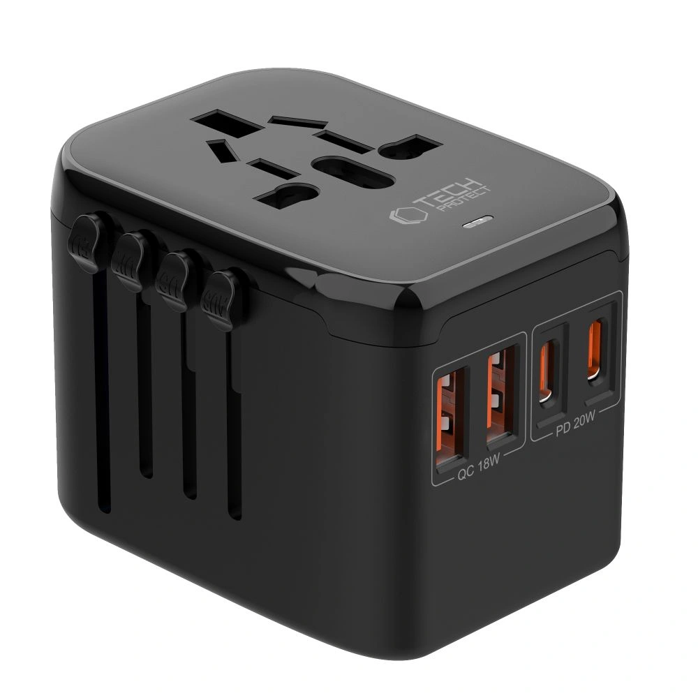 Tech-Protect TA200 Travel Adapter EU / UK / US / AU 2xUSB-A, 2xUSB-C Black