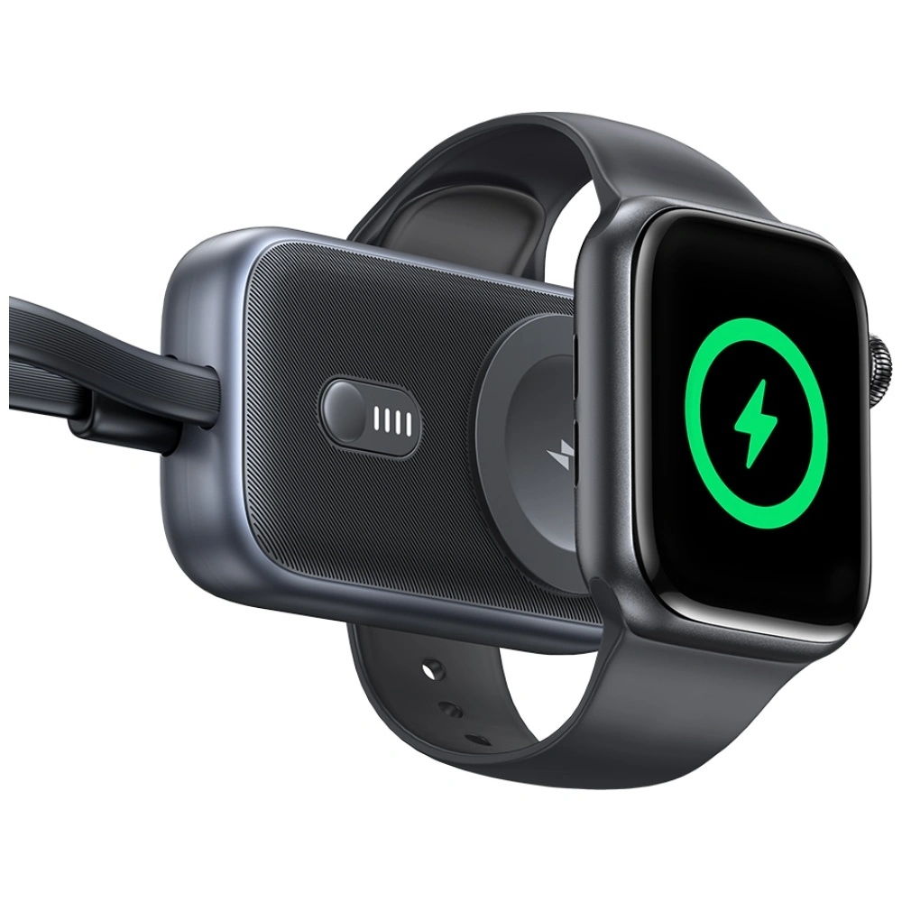 USAMS CD245 2-in-1 Wireless Charger for Apple Watch with 1200mAh Power Bank + USB-C Cable Titanium