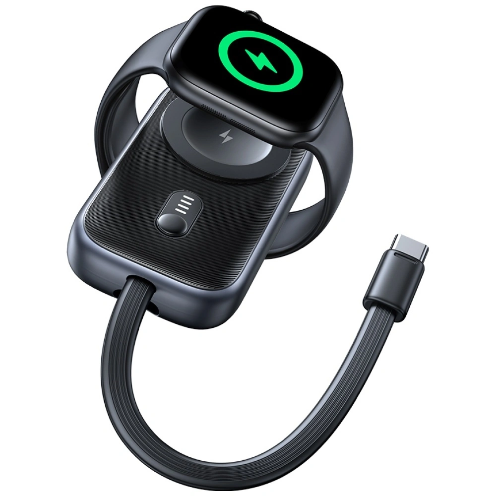 USAMS CD245 2-in-1 Wireless Charger for Apple Watch with 1200mAh Power Bank + USB-C Cable Titanium
