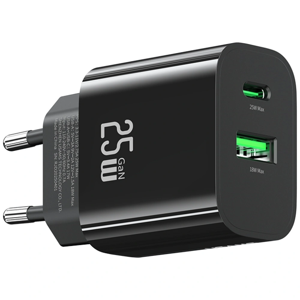 Síťová nabíječka USAMS CC315 T65 25W USB-A, USB-C Fast Charging  Black