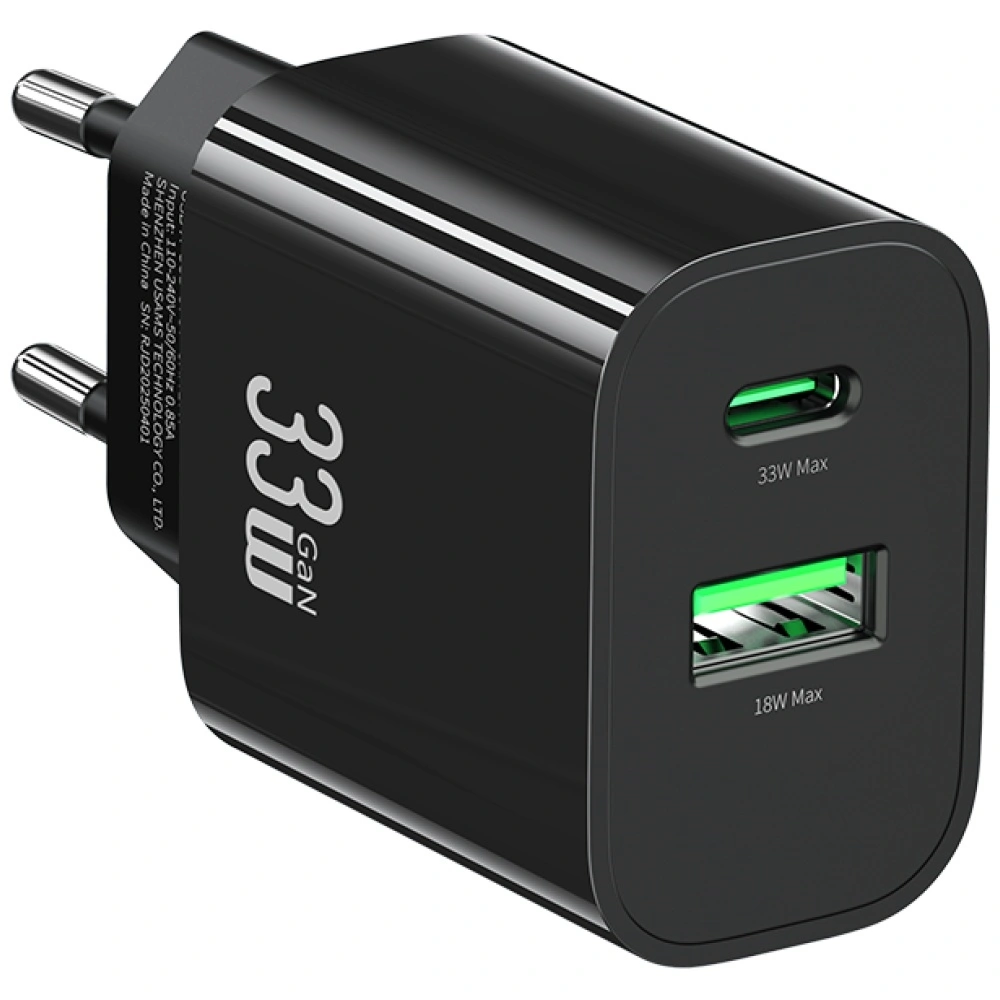 Síťová nabíječka USAMS CC317 T65 33W USB-A, USB-C Fast Charging  Black