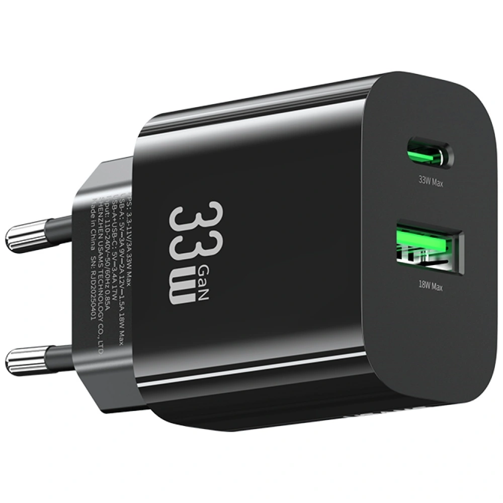 Síťová nabíječka USAMS CC317 T65 33W USB-A, USB-C Fast Charging  Black