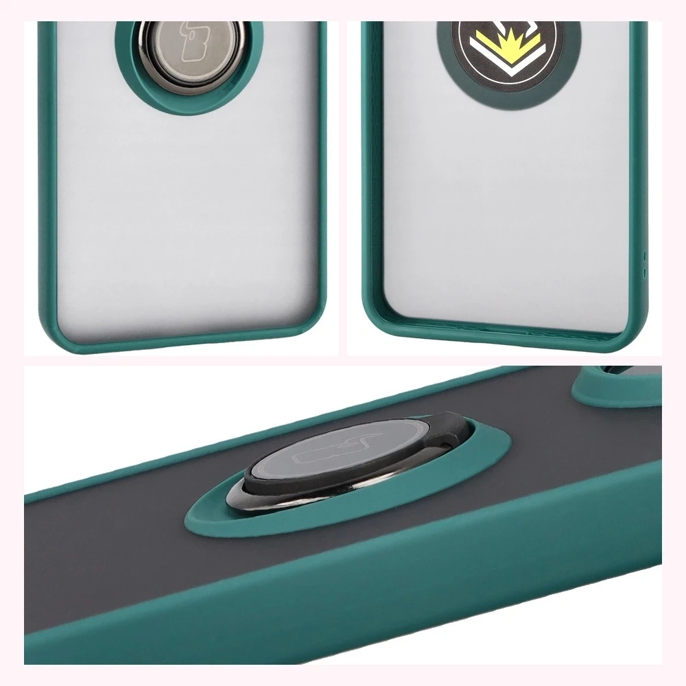 Kryt Bizon Case Hybrid Ring Xiaomi POCO F7 Pro smoked with a dark green frame