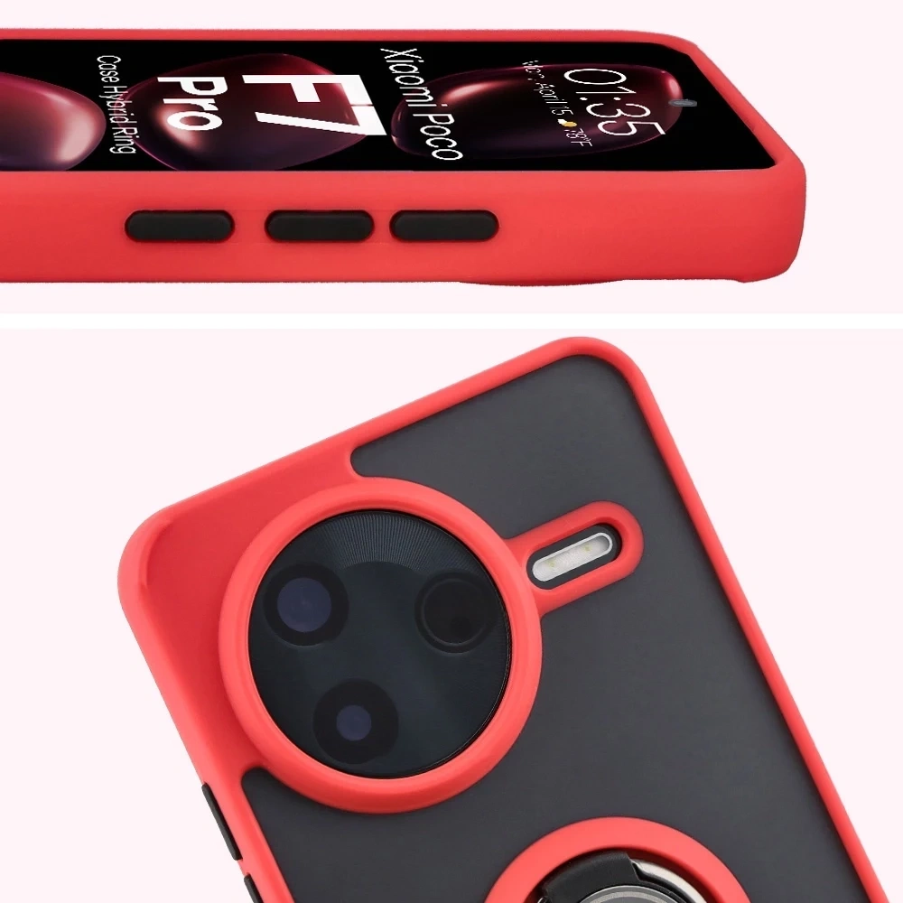 Kryt Bizon Case Hybrid Ring Xiaomi POCO F7 Pro smoked with a red frame