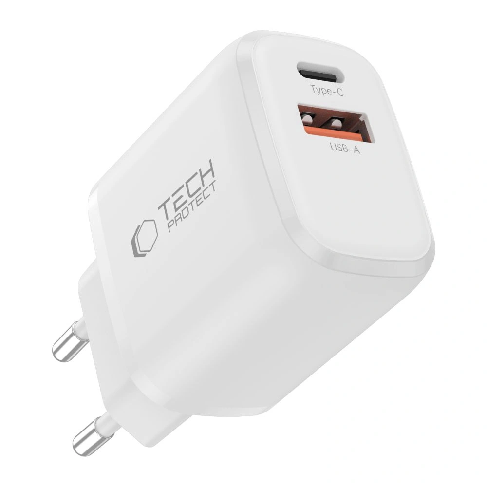 Síťová nabíječka Tech-Protect NCA30 USB-A, USB-C Network Charger PD 30W / QC3.0 + Lightning Cable White