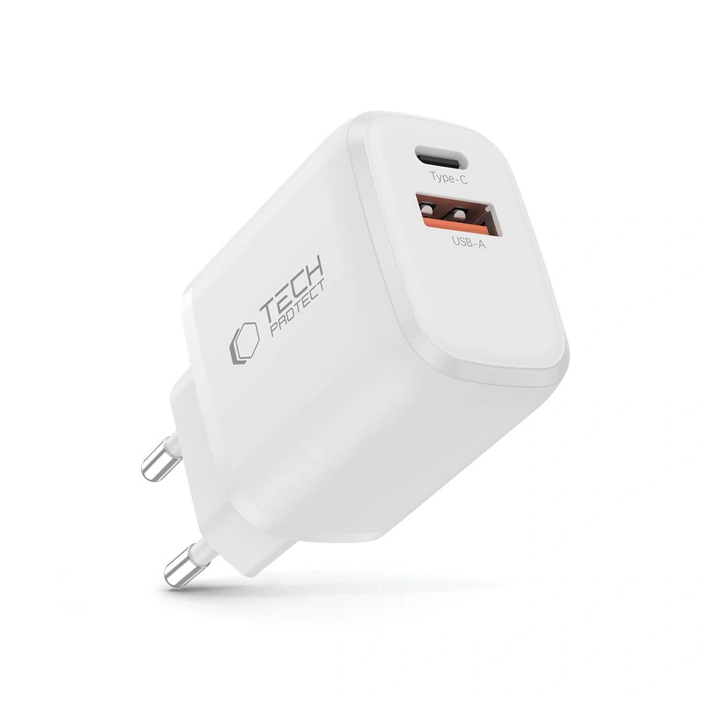 Síťová nabíječka Tech-Protect NCA20 USB-A, USB-C Network Charger PD 20W / QC3.0 White