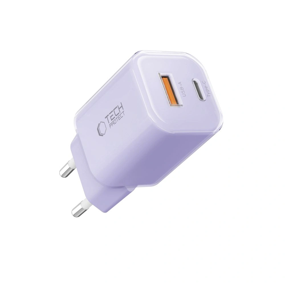 Síťová nabíječka Tech-Protect NCM33 USB-A, USB-C Network Charger PD 33W / QC3.0 Baby Purple