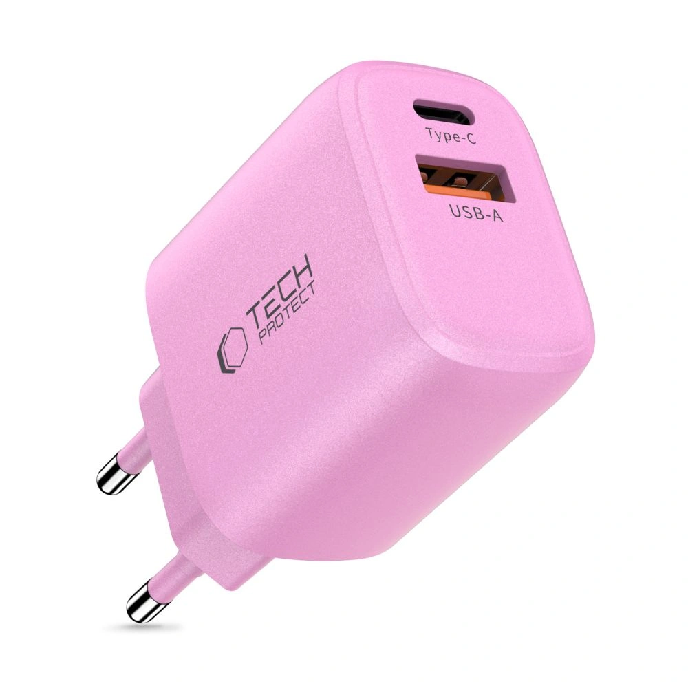 Síťová nabíječka Tech-Protect NCA20 USB-A, USB-C Network Charger PD 20W / QC3.0 Baby Pink
