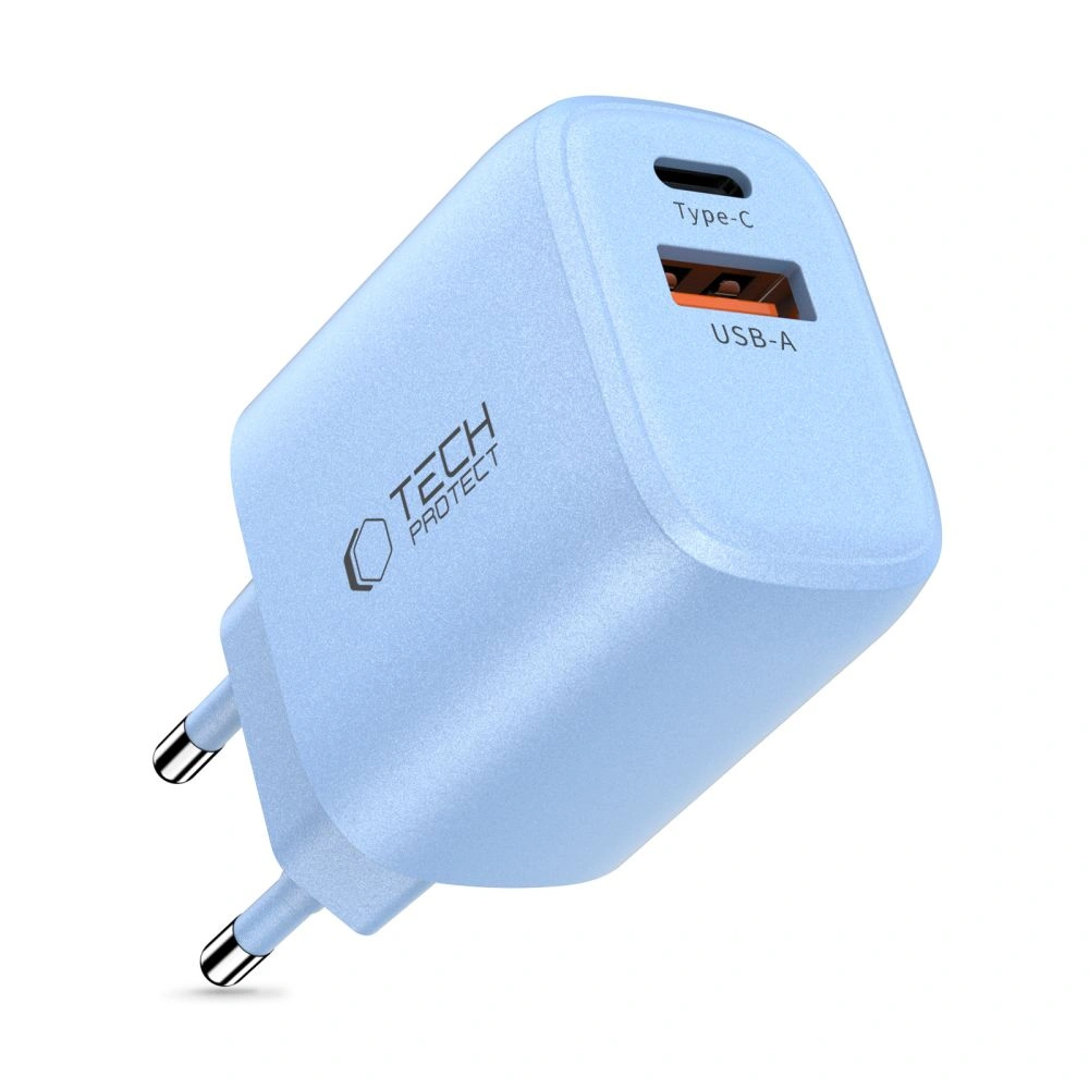 Síťová nabíječka Tech-Protect NCA20 USB-A, USB-C Network Charger PD 20W / QC3.0 Baby Blue