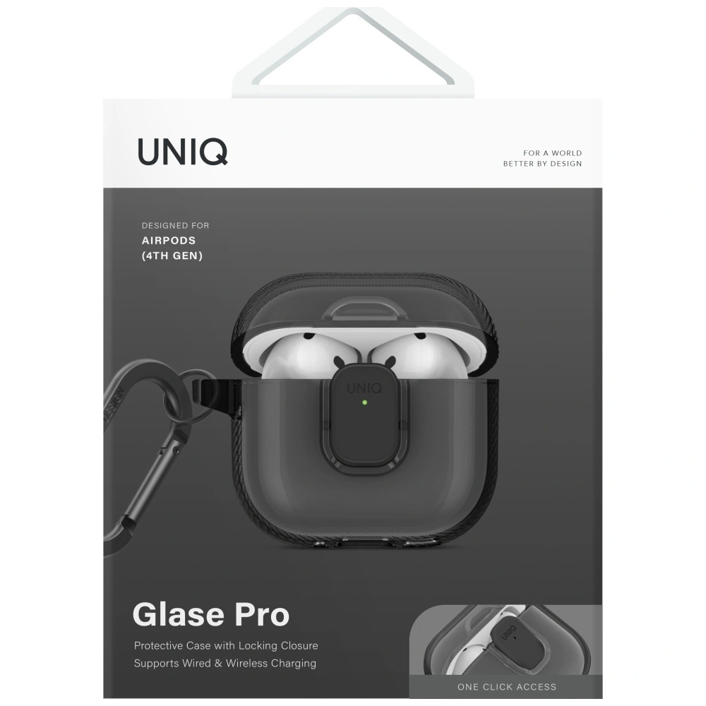 Kryt UNIQ Glase Pro Apple AirPods 4 Lock Case smoke