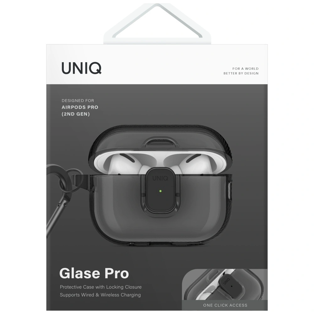 Kryt UNIQ Glase Pro Apple AirPods Pro 2 Lock Case smoke
