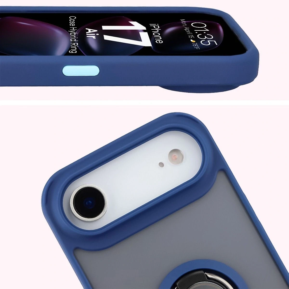 Kryt Bizon Case Hybrid Ring Apple iPhone Air smoky with a navy blue frame