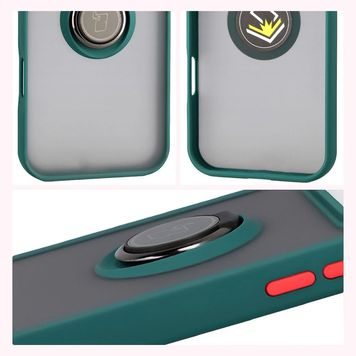 Kryt Bizon Case Hybrid Ring Apple iPhone 17 Pro Max smoky with a dark green frame