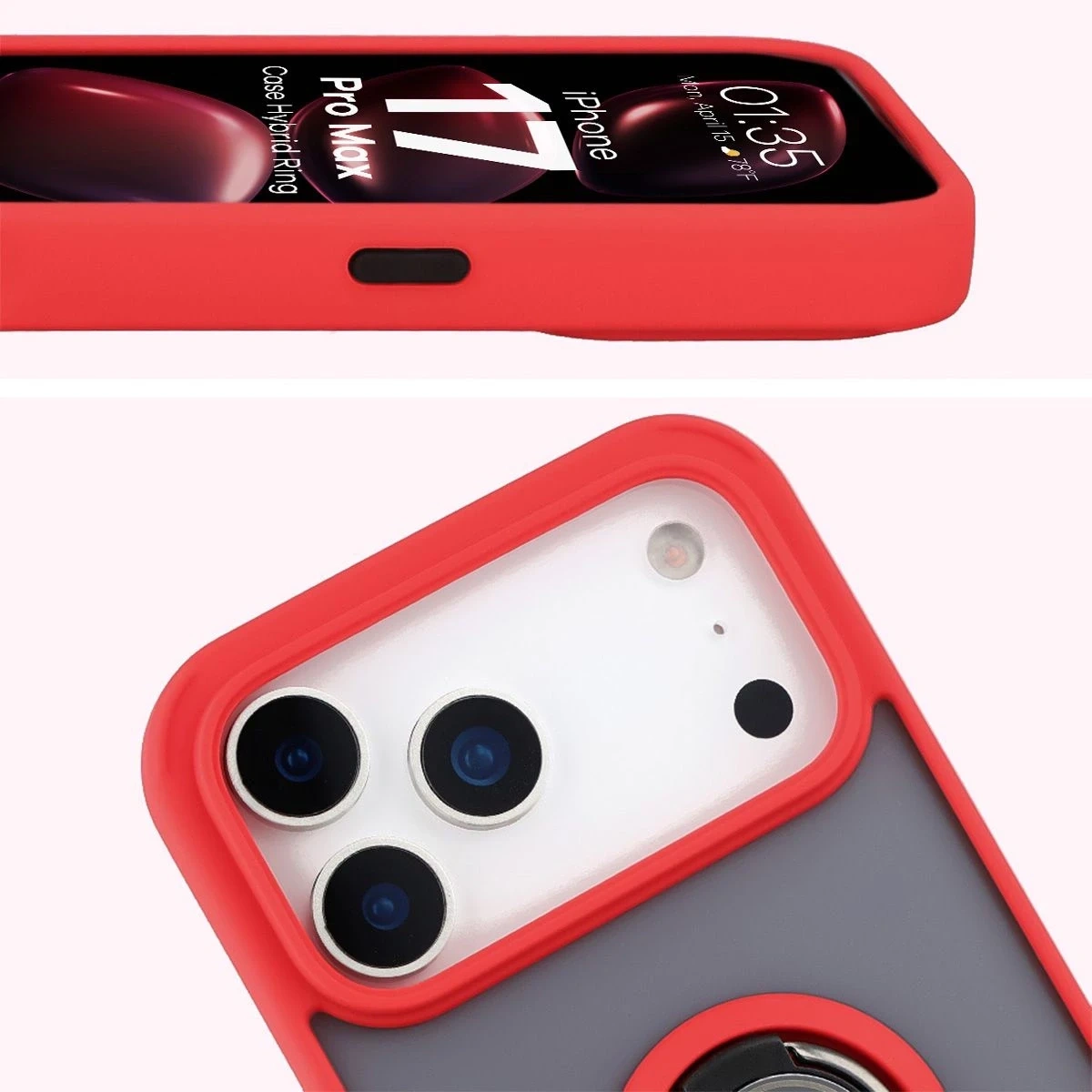 Kryt Bizon Case Hybrid Ring Apple iPhone 17 Pro Max smoky with a red frame