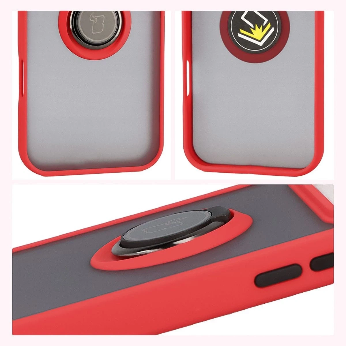 Kryt Bizon Case Hybrid Ring Apple iPhone 17 Pro Max smoky with a red frame
