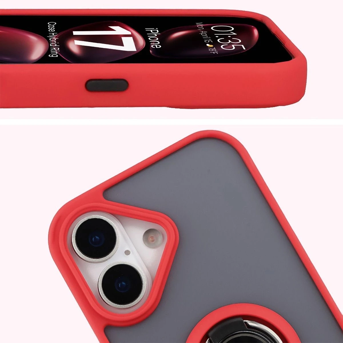 Kryt Bizon Case Hybrid Ring Apple iPhone 17 smoky with a red frame