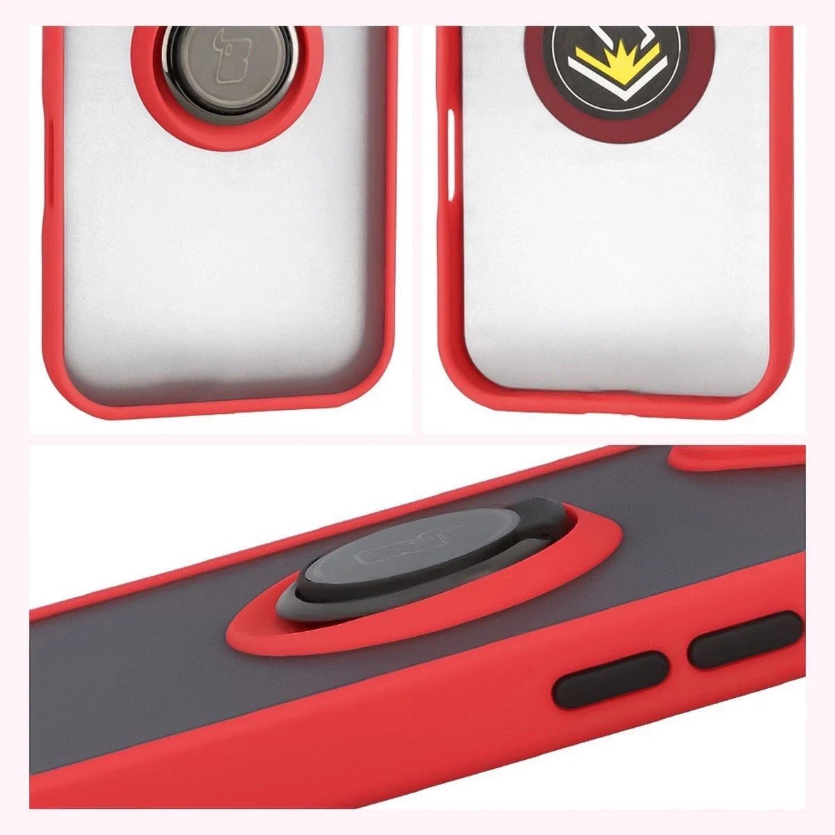 Kryt Bizon Case Hybrid Ring Apple iPhone 17 smoky with a red frame