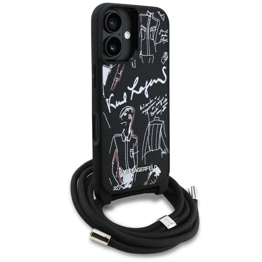 Kryt Karl Lagerfeld Crossbody Grained Pattern & Logo Apple iPhone 16 black