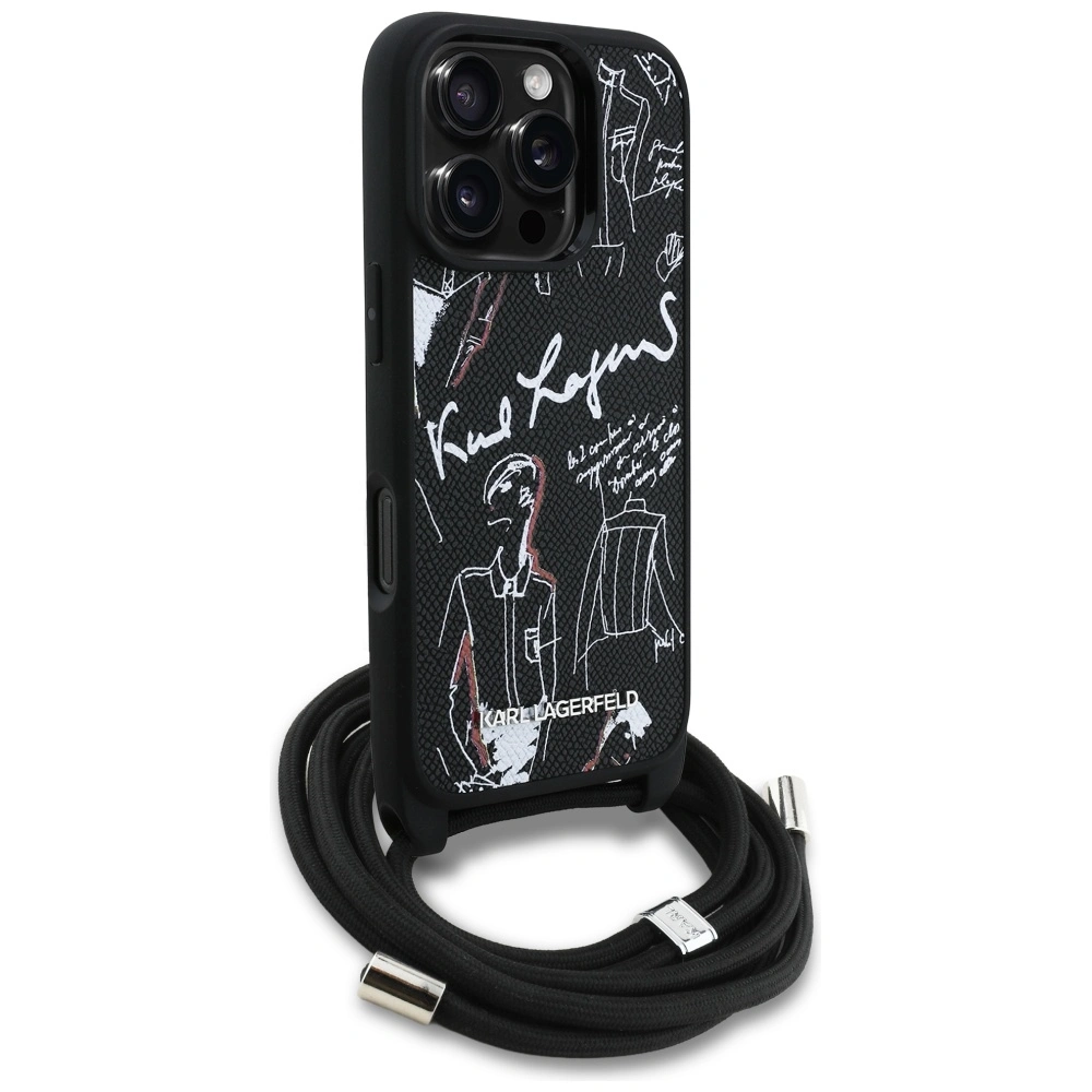 Kryt Karl Lagerfeld Crossbody Grained Pattern & Logo Apple iPhone 16 Pro black