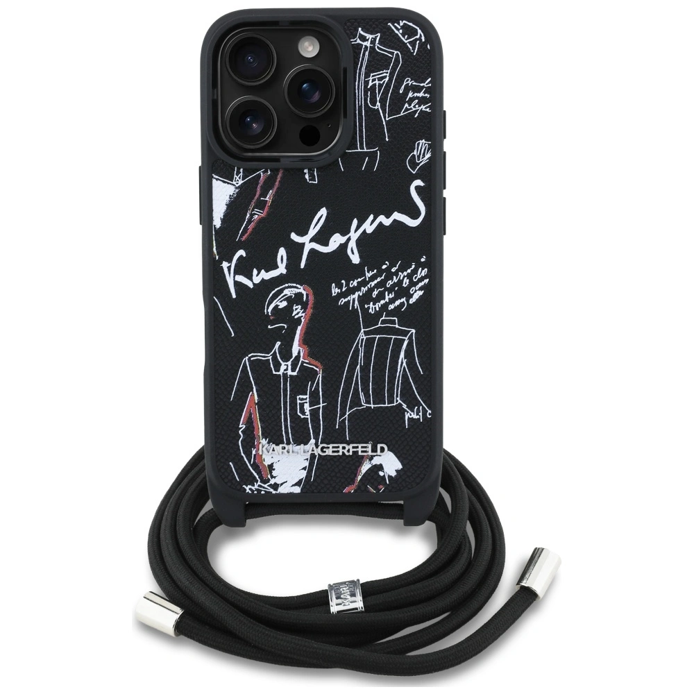 Kryt Karl Lagerfeld Crossbody Grained Pattern & Logo Apple iPhone 16 Pro Max black