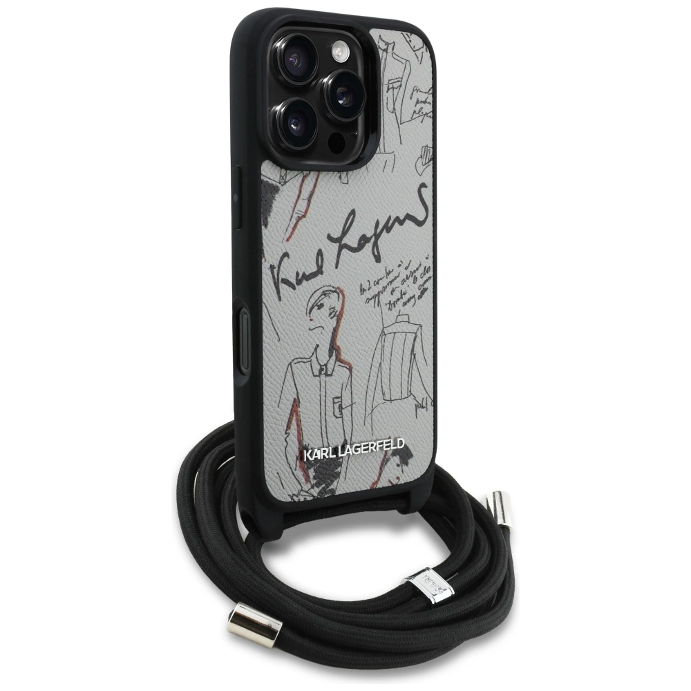Kryt Karl Lagerfeld Crossbody Grained Pattern & Logo Apple iPhone 16 Pro Max grey