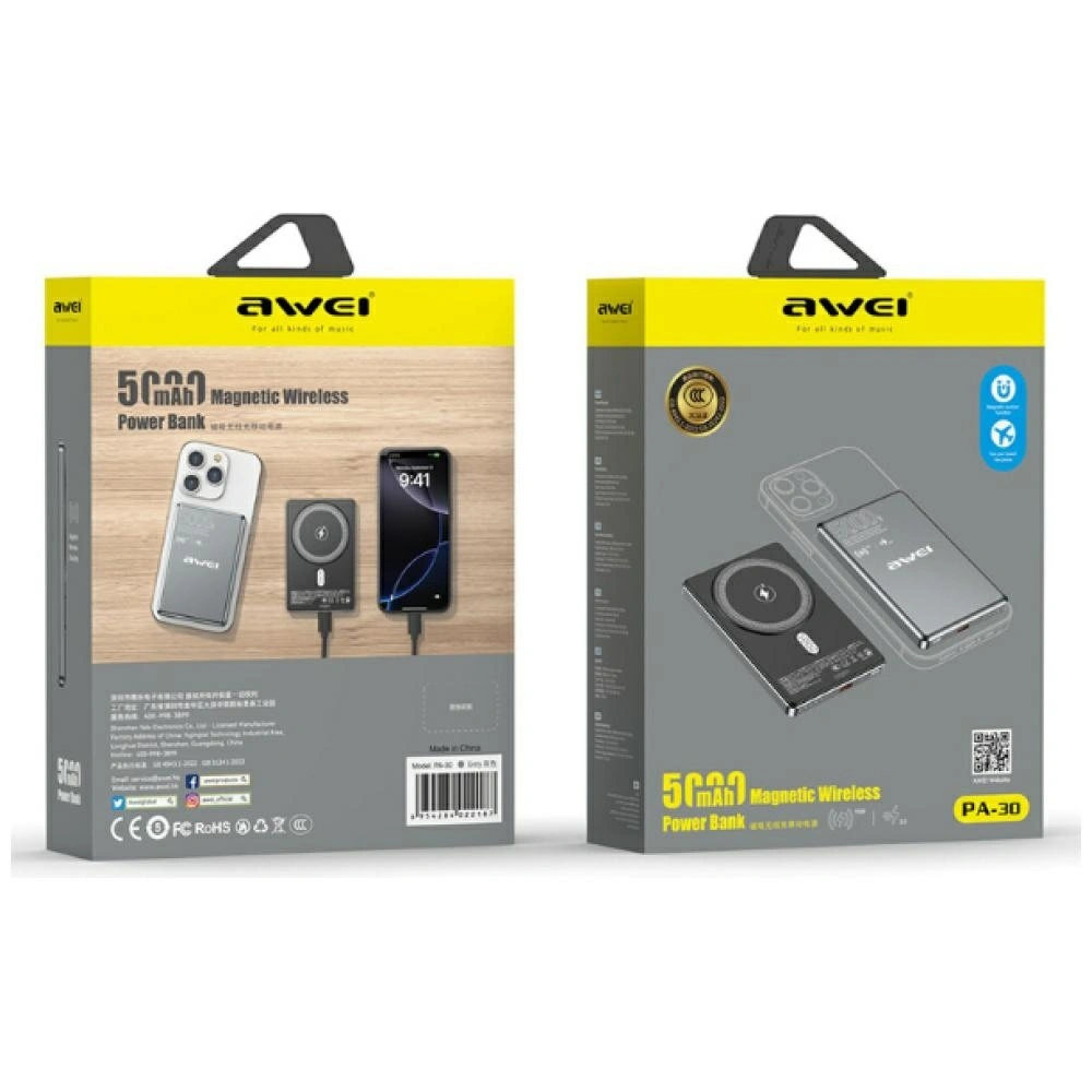 AWEI PA-30 5000mAh 20W Powerbank MagSafe grey
