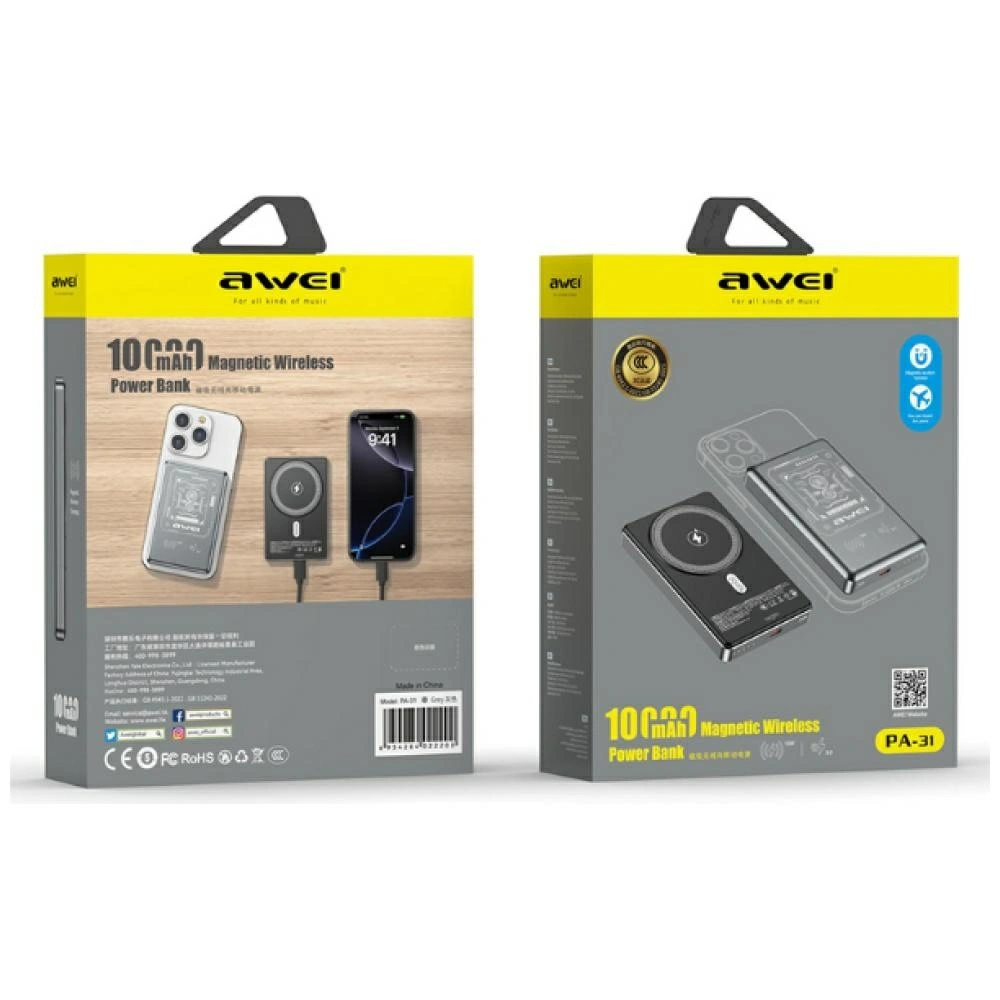 AWEI PA-31 10000mAh 20W Powerbank MagSafe grey