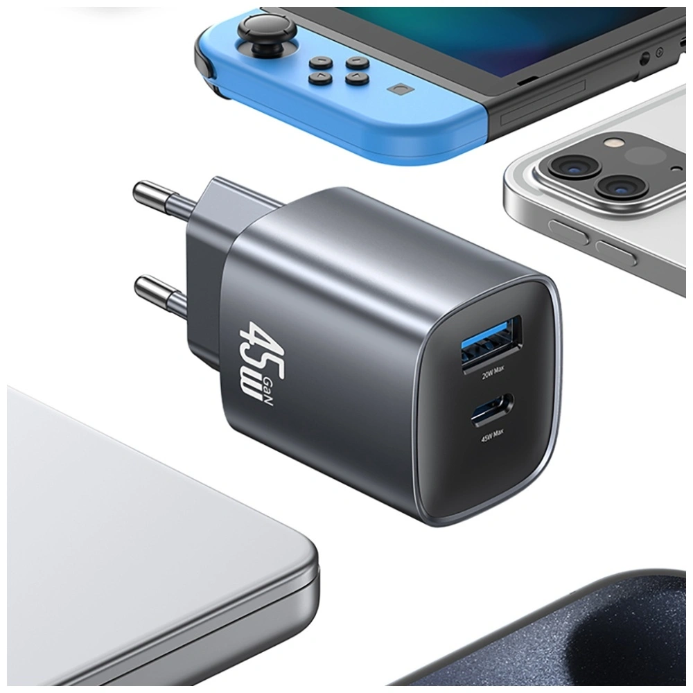Síťová nabíječka USAMS CC290 T66 45W GaN USB-A, USB-C  silver