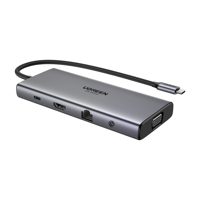 UGREEN CM639 HUB USB-C / HDMI 4K60 Hz, VGA, 2xUSB-C 3.2 10Gbps, 2xUSB-A, SD/TF, RJ45, AUX 3.5mm, USB-C 100W PD